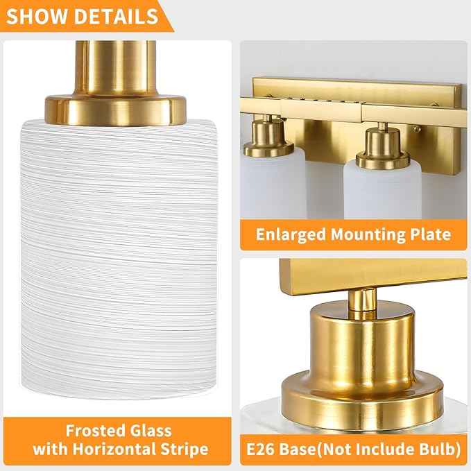 DIKAIDA 52inch Gold Bathroom Light Fixtures, Modern Bathroom Vanity Light with Milky White Glass Shade, Gold Wall Lamp Sconces for Mirror Bedroom, Living Room Hallway