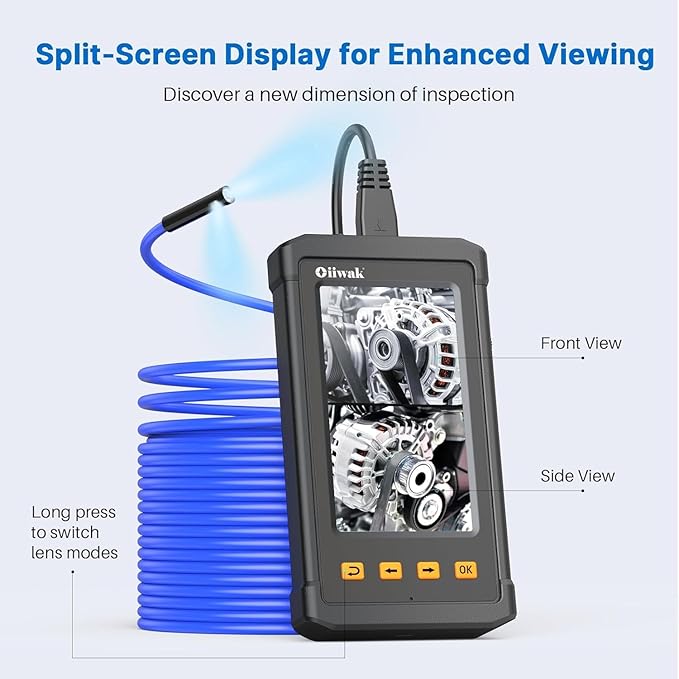 Oiiwak 50 ft Triple Lens Borescope, Drain & Sewer Camera | 4.3" 1080P, IP67, 32GB, Carrying Bag, Accessories | Inscpection Camera for Plumbing, HVAC, Automotive, Wall