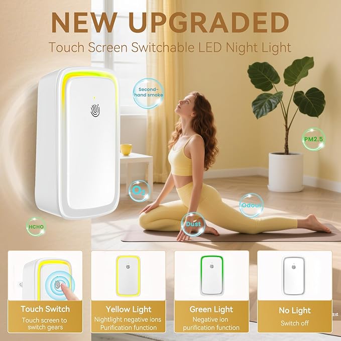 4Pack Air Ionizer for Home Negative Ion Air Purifier Plug In, Quiet Air Freshener Mini Portable Filterless Air Cleaner for Bedroom, Office (4Pack)