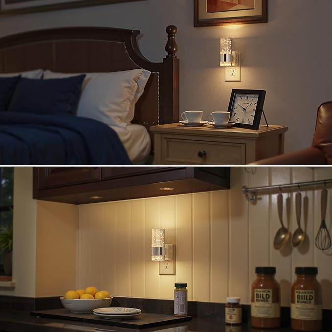Briignite Night Light, 2 Pack Dimmable Night Lights Plug into Wall, Bubble Night Light with 0-100 LM Adjustable Brightness, Automatic Night Lights with Dusk to Dawn Sensor, for Bathroom Hallway