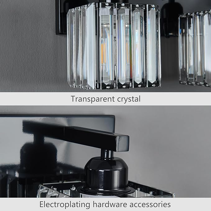 FDPBY Modern Bathroom Vanity Light 5-Lights Plating Black Crystal Bathroom Wall Light Vanity Light Fixtures