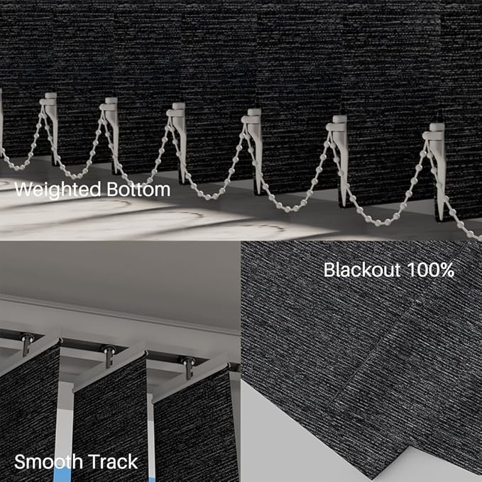 Blindify Motorized Vertical Blinds, Blackout Sliding Door Shades Vertical Shades Remote Control Customize, Black
