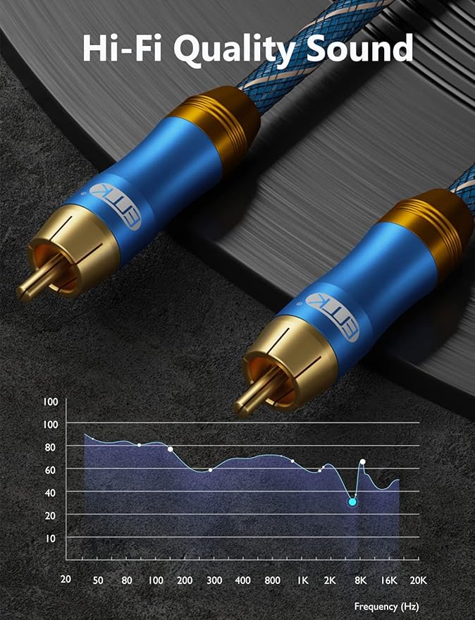 EMK Subwoofer Cable (9.8ft/3m) -Digital Coaxial/Subwoofer Cable Dual Shielded with Gold Plated RCA to RCA Connectors -Top Blue Series