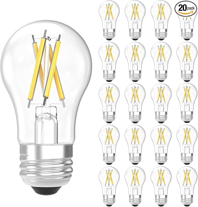 Sunco 20 Pack A15 Light Bulb LED, Edison Style Bulb, Dimmable Vintage Filament Lighting, 800 LM, 7W (60W Equivalent), 2700K Soft White, E26 Medium Base, Wet Rated UL
