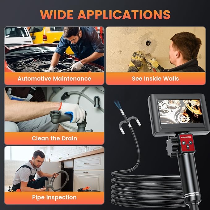 Two-Way Articulating Borescope Camera with Light: Borescope Industrial Endoscope Camera - Flexible Waterproof Inspection Bore Scope for Plumbing Automotive Sewer