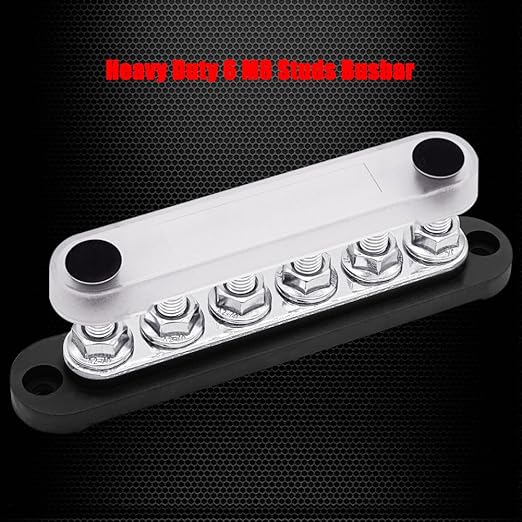 6 x M8 (5/16") Studs Power Distribution Block Bus Bar 12V, Ampper 5.9" HD 200A Marine BusBar Battery Distribution Block W/Cover for Car Boat Solar (Black)
