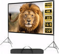 Portable Indoor Outdoor Projector Screen with Stand 120 inch Movie Screen 16:9 Format 4K HD Wrinkle-Free Foldable Design & Easy to Setup for Indoor Home Movie Theater Projector with Carry Bag