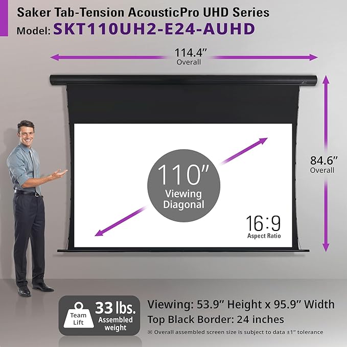 Elite Screens Saker Tab-Tension AcousticProUHD RC1 Kit, Acoustically Sound Transparent Projector Screen, SKT110UH2-E24-AUHD
