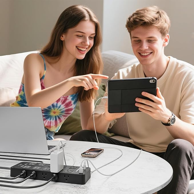 Solidock Power Strip Surge Protector Flat Plug with 20 AC Outlets 6 USB Chagring Ports, 1875W/15A, 2700J, 10 Ft Heavy Duty Extension Cord for Home, Office, Dorm, Gaming,ETL Listed (Black, 10 Feet)