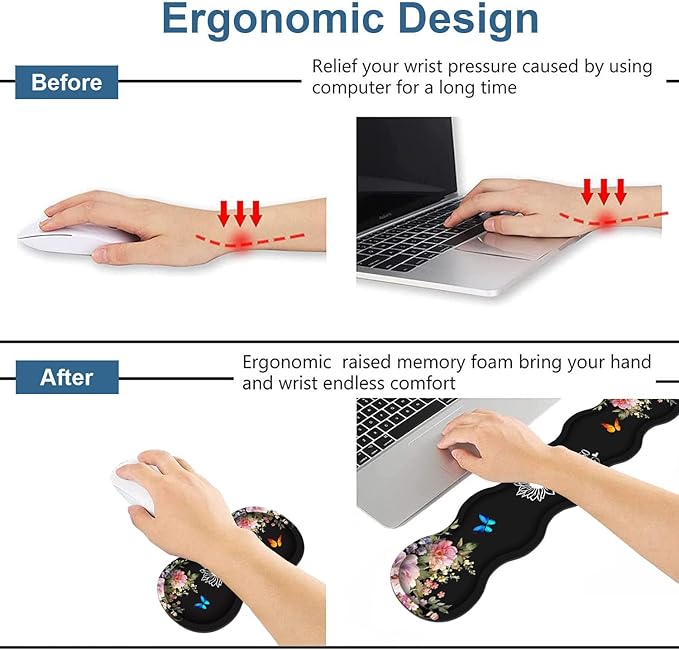 Ergonomic Keyboard Wrist Rest & Mouse Pad Wrist Rest Set, 31.5"x 11.8" Large XXL Gaming Desk Pad Memory Foam Non-Slip Desk Mat for Office & Home, Floral Quote She Believed She Could So She Did