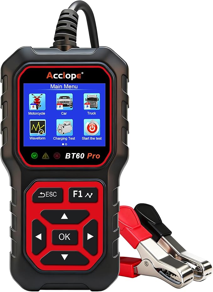Acclope BT60 Pro Car Battery Tester with Cloud Printing,100-3000 CCA, Digital Analyzer for 6V/12V/24V Batteries, AGM Lithium Gel Battery Checker, Automotive Alternator System