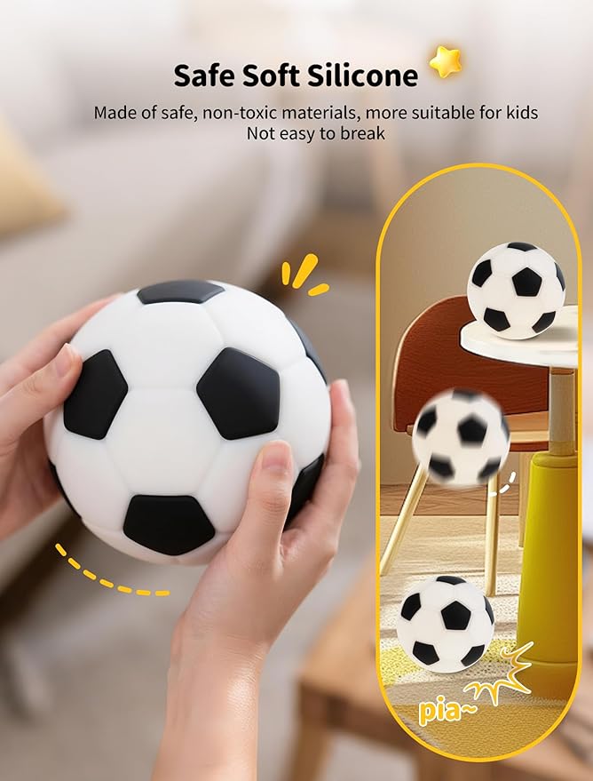 TechCharm Soccer Night Light for Kids Rechargeable LED Touch Control Silicone Night Lamp,Nursery Night Lights,Glowing Football Gift for Boys,Home Decor Birthday Christmas Gifts for Kids