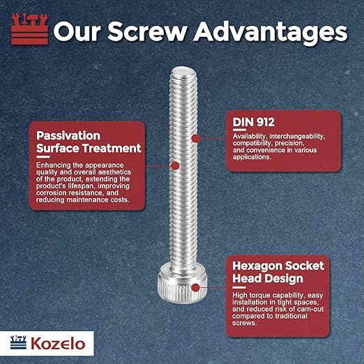 Kozelo 30pcs Socket Head Cap Screws - [M4-0.7 x 28mm] 304 Stainless Steel Allen Socket Drive for Electrical Motor 3D Printing Fan Engine Replacement Use, Silver