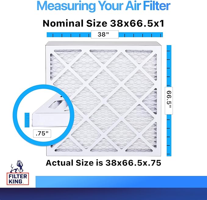 Filter King 38x66.5x1 Air Filter | 4-PACK | MERV 8 HVAC Pleated A/C Furnace Filters | MADE IN USA | Actual Size: 38 x 66.5 x .75"