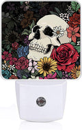 GANTINIR Halloween Skull Night Light, Plug-into Skeleton Flower Floral Nightlight White LED Lamp, Energy Efficient Decor Desk Lamp for Bedroom Hallway Stairs Bathroom