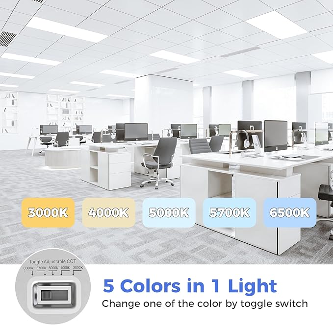 AIKVSXER 18 Pack 2x4 LED Flat Panel Light - Selectable 5 CCT 3000K-6500K & 5 Wattage 30-70W 7700Lm 0-10V Dimmable 2x4 led Drop Ceiling Lights 120-277V for Commercial and Home