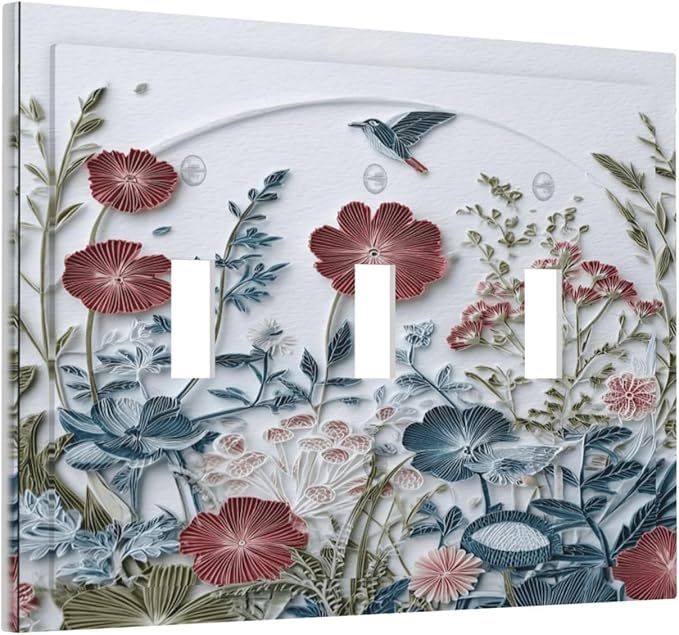 Bvtewkhz Wildflowers Flowers Floral Plants 3 Gang Triple Toggle Wall Plate Cover Decorative Light Switch Covers Electrical Faceplate Switch Plates for Bathroom Kitchen Home