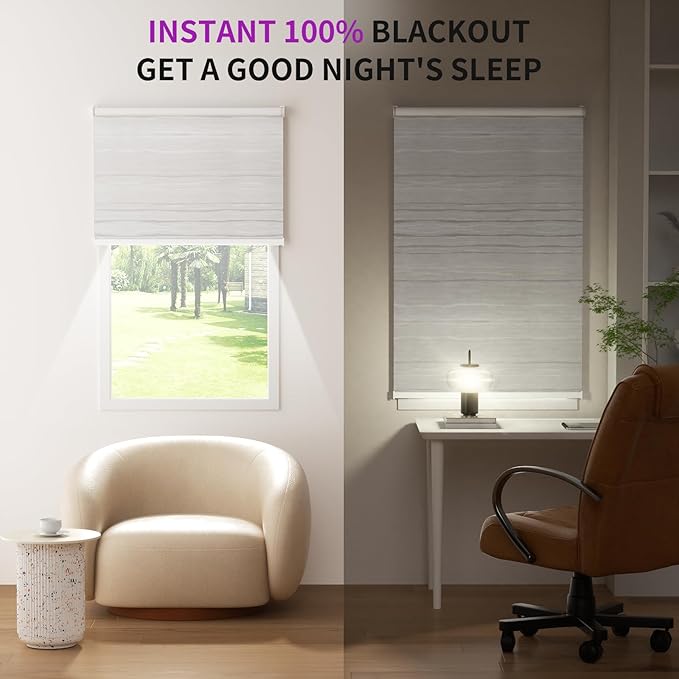 Astomi Motorized Blinds with Remote - Blackout Smart Roller Shades Compatible with Alexa & Goggle Home, Solar Rechargeable, Custom Size 22" - 100" for Indoor Window, Silver Grey