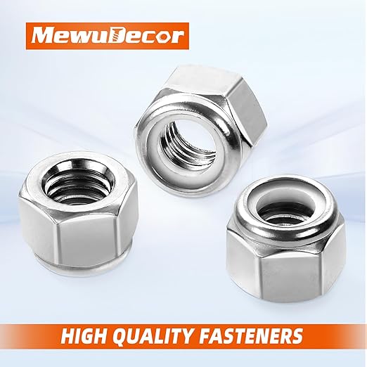 MewuDecor #10 32 Nylon Insert Hex Lock Nuts Locknuts, 304 Stainless Steel 18-8, Bright Finish, 100 PCS