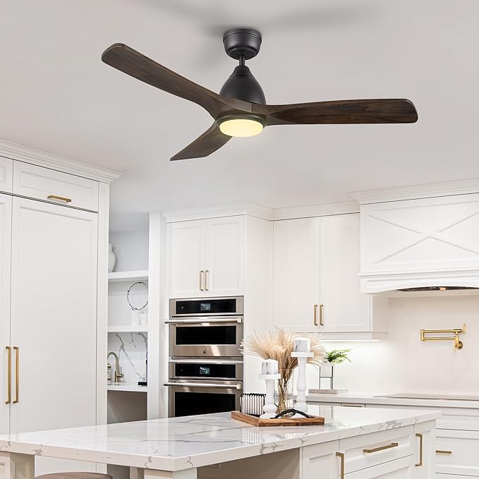 SMAAIR 48" Smart Ceiling Fan with Lights and Remote,Low Profile Modern Ceiling Fan,3 Solid Wood Blades,Works with Siri/Alexa/Google Assistant,10 Speed DC Motor,Dimmable,Indoor Use,Brown Walnut