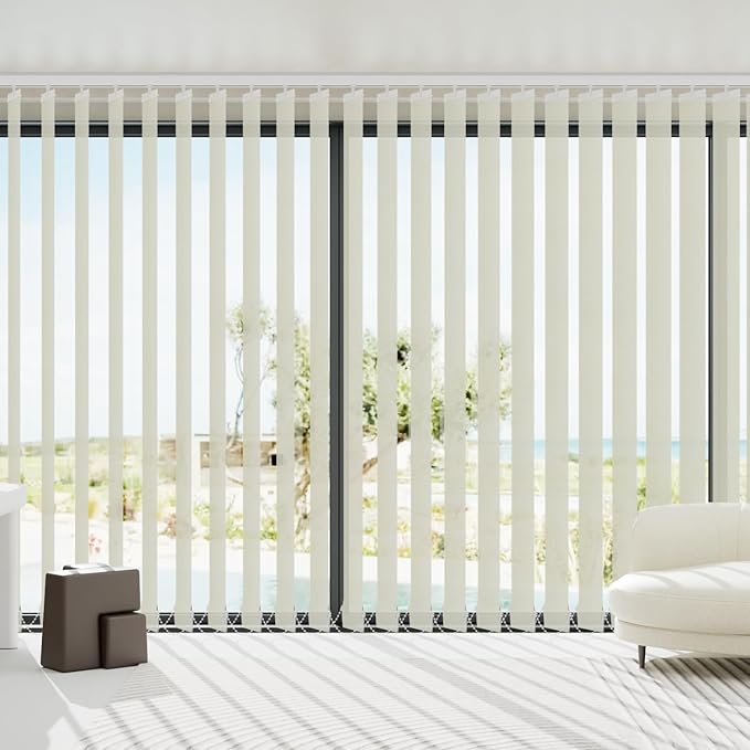 Blindify Motorized Vertical Blinds, Light Filtering Sliding Door Shades Vertical Shades Remote Control Customize, Pure Beige