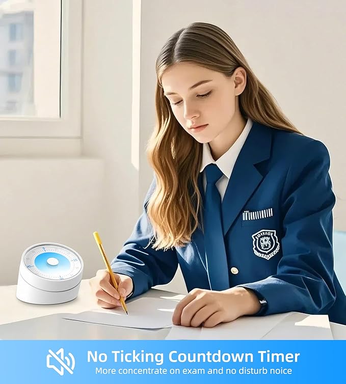 Rosenpatio Visual Timer for Adults Teenager - Timers for Classroom Teachers 60 Minutes Countdown Home School Study Tool, Non-Ticking Rotating Timer for Exam Work Kitchen Office Gym, 1 Pack