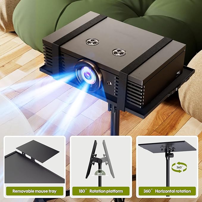ORWOD Projector Stand Laptop Tripod - Portable Tripod Adjustable Height 20 to 60 Inch, Projector Stand with Gooseneck Phone Holder ＆ Mouse Tray, Laptop Floor Stand for Podium, Studio, DJ Racks