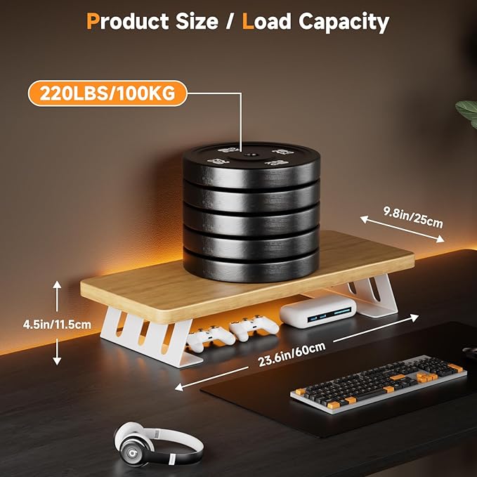 NestNeat Monitor Stand - 24 Inch Wood Monitor Stand Riser, 220 Pounds Load Capacity Desk Monitor Riser for Laptop/PC/Printer, Desktop Stands Organizer for Home Office
