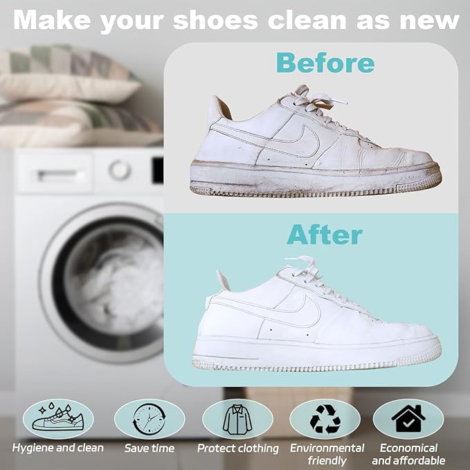 2Pcs Shoe Washing Machine Bag with Secure Drawstring Closure，Reusable，Cleaning Bag for All Shoe Types，Includes 2 Storage Dust Bags And 2 Adjustable Trees (Yellow)
