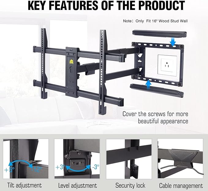 FORGING MOUNT Long Arm TV Mount for Most 37-75 Inch TVs, 30 Inch Long Extension Arm Corner TV Wall Mount, Full Motion Wall Mount Swivel, Tilt, Articulating VESA 600X400mm,Holds up to 100lbs