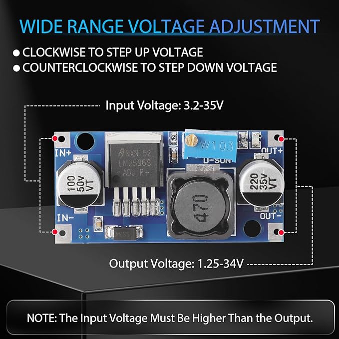 DROK LM2596 Buck Converter, Pack of 20 DC to DC Buck Converter Adjustable Voltage Regulator 3.2-35V to 1.25-34V