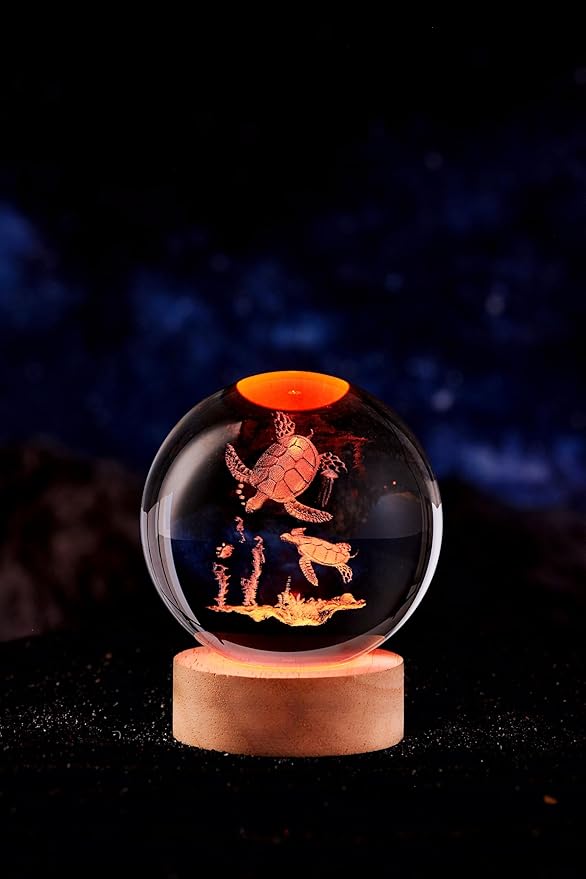 sea Turtle Crystal Ball Lamp,Lifelike 3D Turtle Night Light,16 Colors Changing Light,Dimmable Remote Control, Underwater World lamp Gift (sea Turtle)