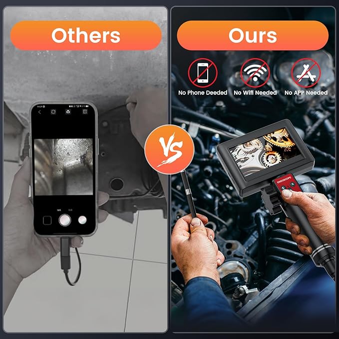 Two-Way Articulating Borescope Camera with Light: Borescope Industrial Endoscope Camera - Flexible Waterproof Inspection Bore Scope for Plumbing Automotive Sewer