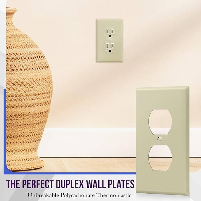 Enerlites 8821-I Duplex Receptacle Outlet Wall Plate, Standard Size 1-Gang, Polycarbonate Thermoplastic, Ivory