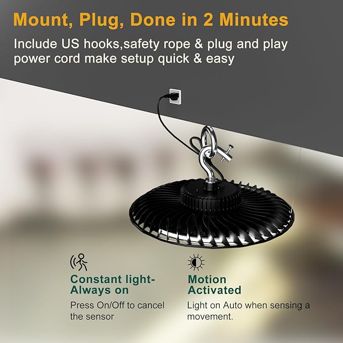 ACOHOOK Smart 350W LED High Bay Light Motion Sensor, 48000lm (Eqv.1200W MH/HPS) Commercial Bay Lights AC100-277V High Bay LED Shop Light (Remote Buy Separately) 4Pack
