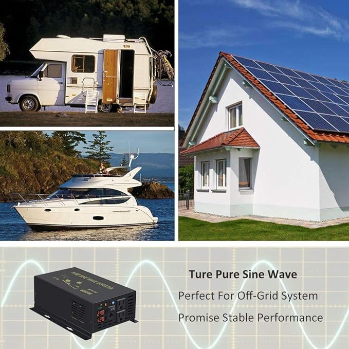 WZRELB 600W 24V 120V Pure Sine Wave Power Inverter with 2 AC Outlets Wired Remote Control (RBP-60024WR)