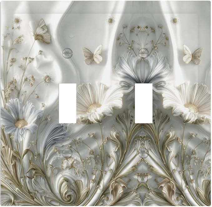 Bvtewkhz Boho Floral Wild Flower 2 Gang Double Toggle Decorative Light Switch Covers Electrical Faceplate Switch Plates for Bathroom Kitchen Home
