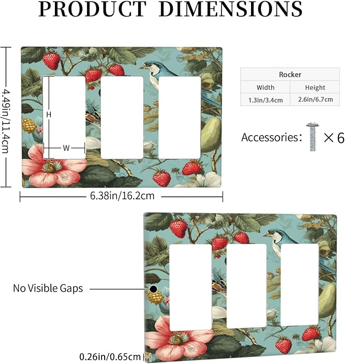 Bvtewkhz William Morris Flower 3 Gang Triple Rocker Wall Plate Cover Decorative Light Switch Covers Electrical Faceplate Switch Plates for Bathroom Kitchen Home
