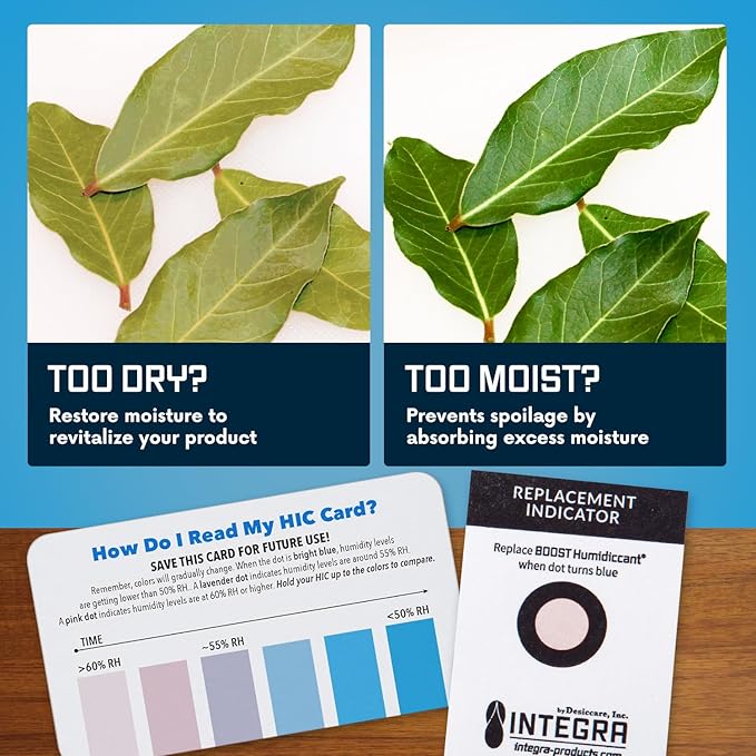 Integra Boost 2-Way Humidity Control Pack - Preserve Flavor & Control Humidity at 72% RH - Moisture Absorber for Herbs, Spices & More - 8 Gram (Pack of 144 in Retail Display)