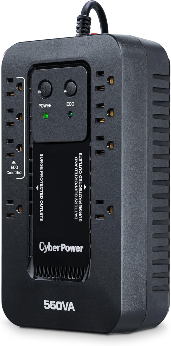 CyberPower EC550G Ecologic UPS Battery Backup and Surge Protector, 550VA/330W, 8 Outlets, ECO Mode, Compact, UL Certified