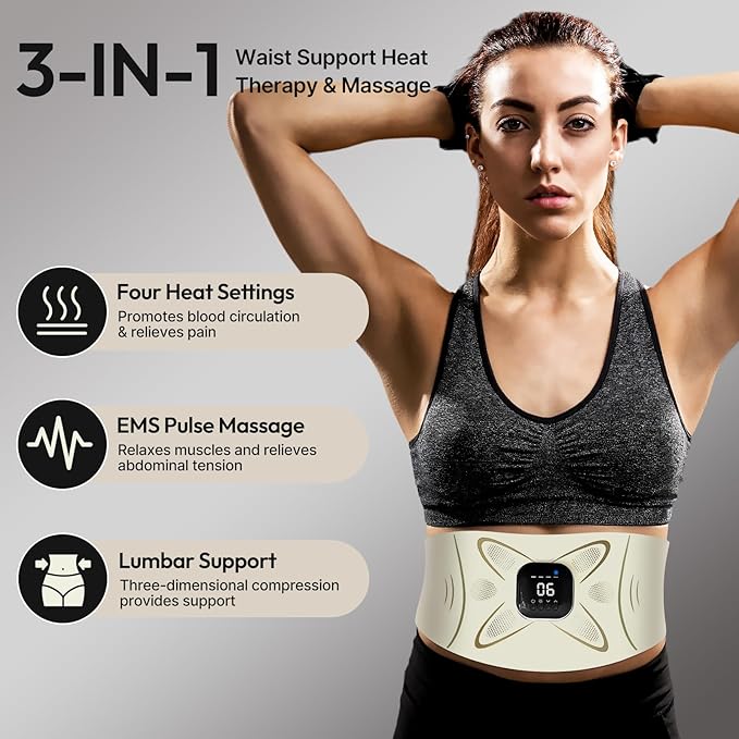 RoundT2 Ab Stimulator Muscle Toner - Heating & Massage Functions, Fat Burning & Abdominal Toning Device, Unisex Portable Home Fitness Equipment