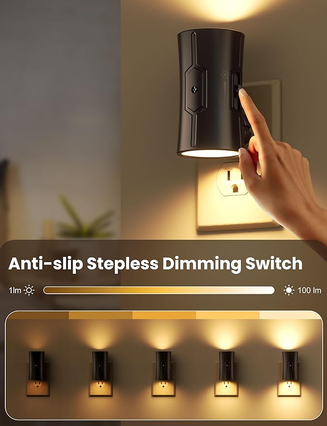 Sujeet LED Night Lights Plug into Wall, Bright Night Light, Dusk to Dawn Sensor, Soft White 3000K, 0-100LM Adjustable Brightness, Dimmable Nightlights for Hallway, Bathroom Bedroom Kitchen, 2 Pack