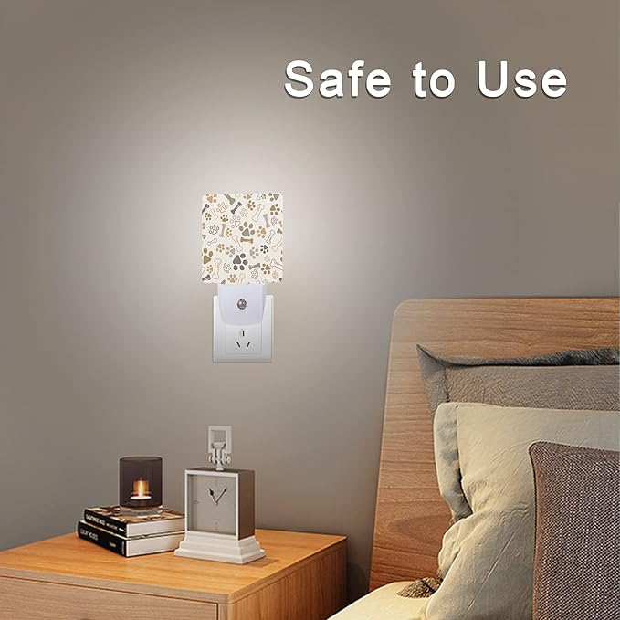 Smoaffly Dog Cat Paw Print Bones Night Light Plug-in LED Nightlights Auto Sensor Night Lamp Dusk-to-Dawn Lamp Home Decor for Nursery Children Girls Boys