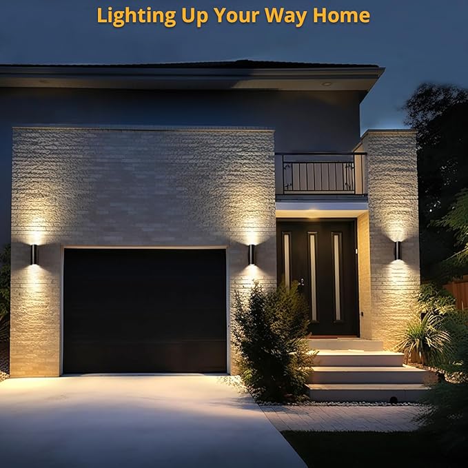 wowlite Modern Outdoor Wall Lights, Up and Down Lights Wall Mount Cylinder Sconce Matte Black, Waterproof Exterior Lights Fixture for Porch Patio Garage Front Door, Pack of 2