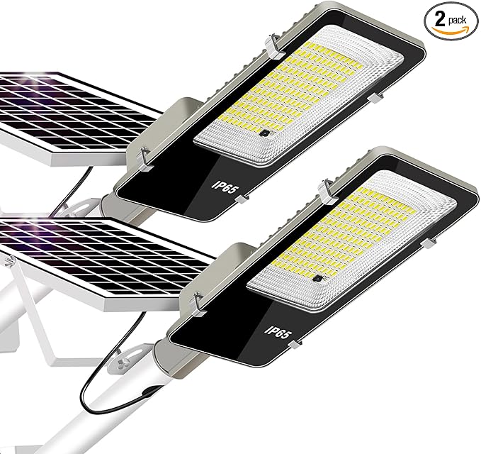 LYKENTOR Solar Lights Outdoor Waterproof IP65: 2 Pack 10000mAH Solar Street Light, Dusk to Dawn Outdoor Solar Lights for Yard, Basketball Court, Parking Lot Lights Commercial with Remote Control