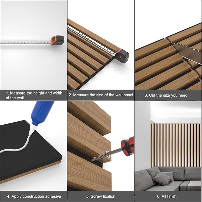 Yuzzy Wood Panels for Wall and Ceiling - 108 x 11 Inch Wood Slat Acoustic Panels 4 PCS - Modern Sound Absorbing Wall Panels for Interior Wall Decor for Home, Office, Studio - Rustic Black Oak