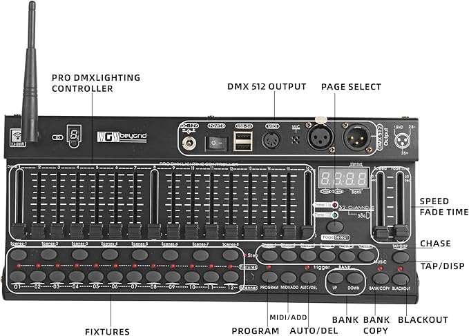 Ygybeyond Wireless DMX 384Controller,384-channel, DMX512, Controller, Dmx-384 Contooller, Stage Lighting Equipment & Accessorie For Dj, Ktv, Large Concert, DMX Light Controller (384 channel DMX-384)