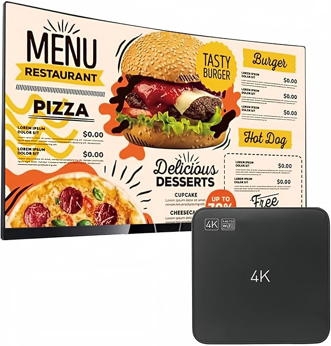 Lunzn Smart Digital Signage Player with Non-Subscription CMS Software 7x24 Stable Auto Play Make TV Set Become LCD Display Andriod 4K Advertising Media Player(YM05)