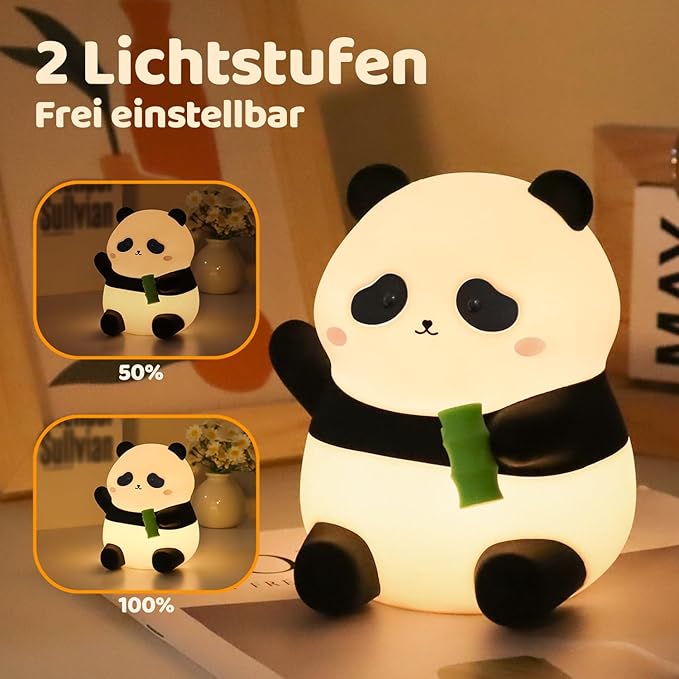 Rytinazzz Panda Night Light, 50-Hour Battery & Pat-to-Change Brightness, Squishy Silicone Lamp for Girls Kids Bedroom, USB Rechargeable with Timer, Valentines Gifts for Kids