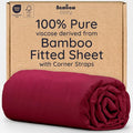 Bambaw 100% Viscose Derived from Bamboo Fitted Sheet Only, Full Size Fitted Bed Sheets Only, Cooling Fitted Sheet Full Size, 15’’ Deep Fitted Sheet with Straps, Soft Fitted Full Sheet Only (Burgundy)